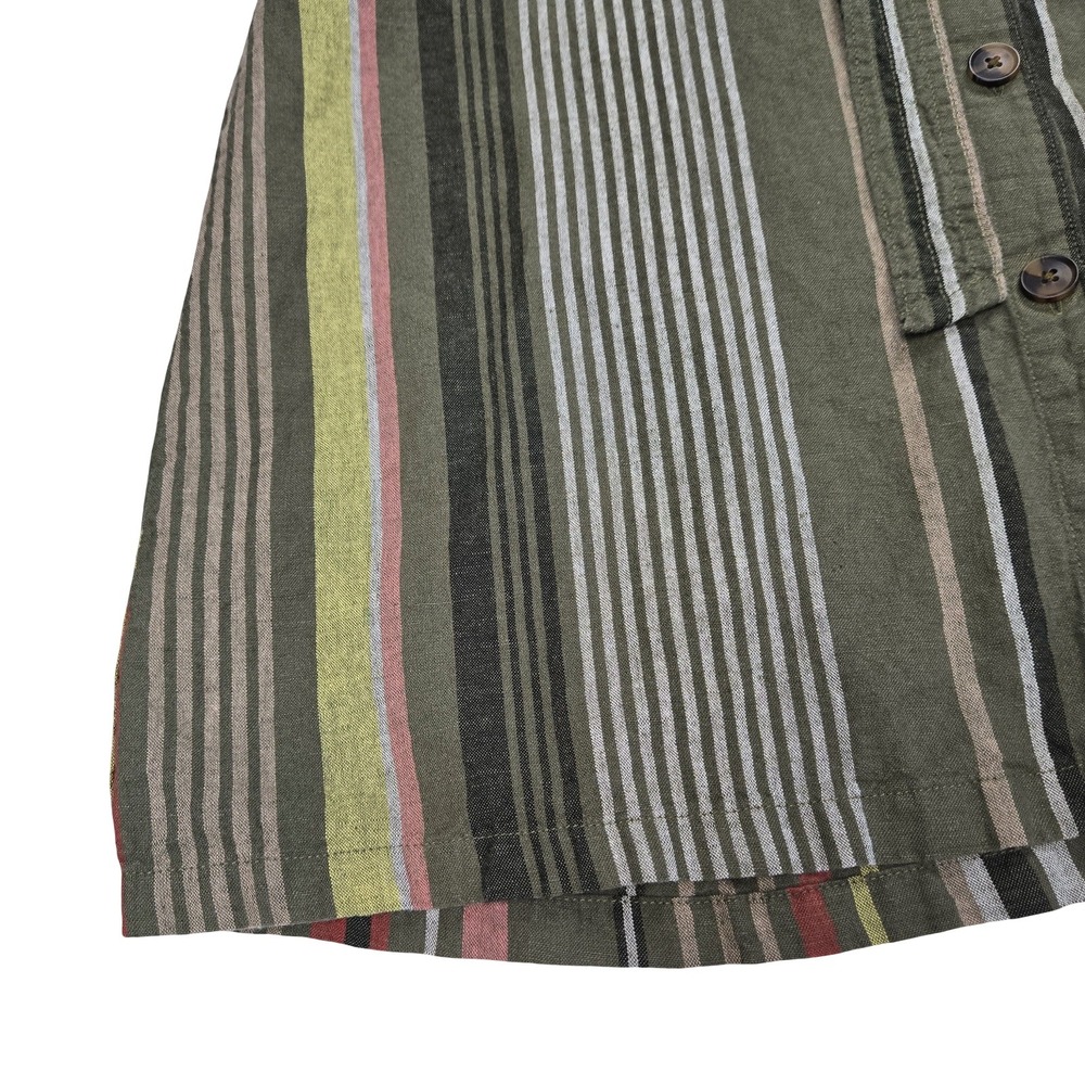 Liz Claiborne Womens Linen Blend Striped Button Front Midi Dress Olive Green S - Picture 3 of 7